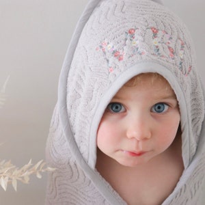 Floral Personalised Baby Hooded Towels - Personalised Towel | First Birthday Gift | Personalized Baby Gift | Cotton Towel | Naming Day