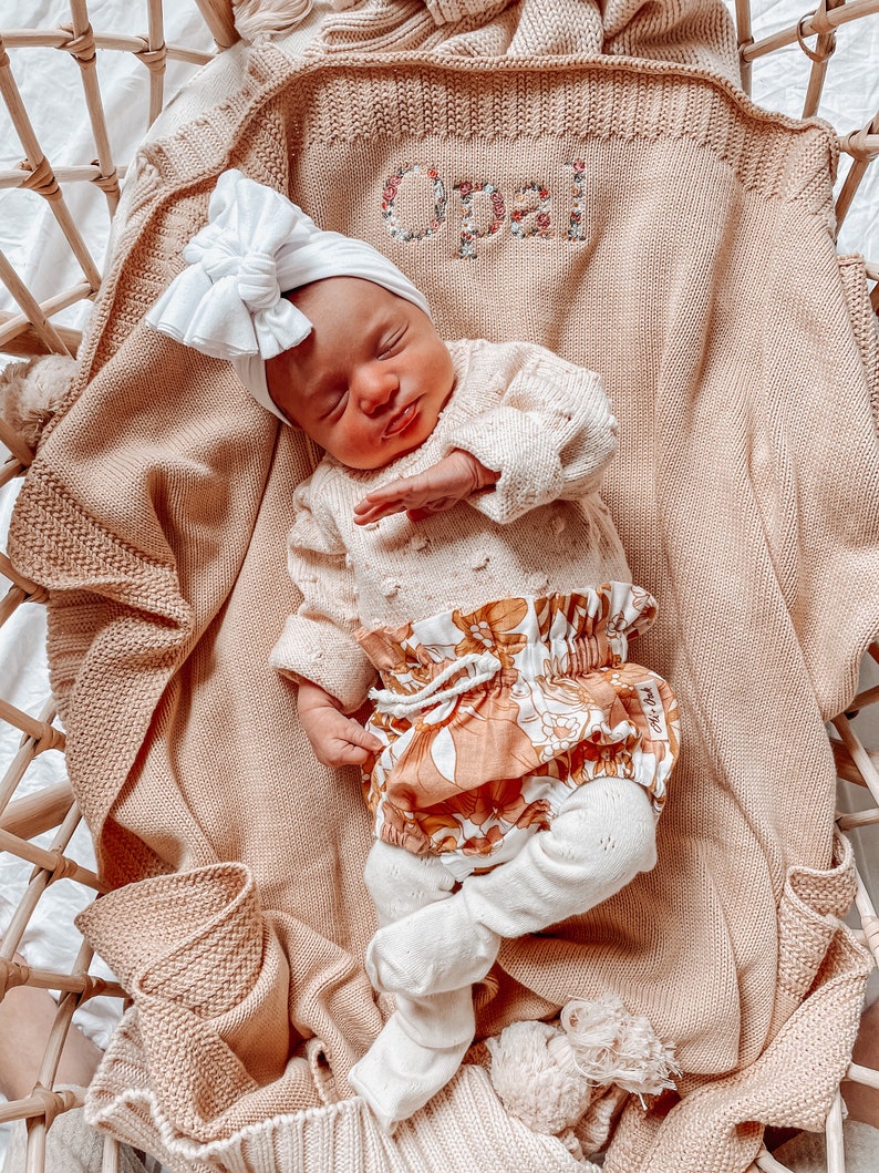 Personalised Baby Blanket, Boho Baby, Floral Baby Blanket, Personalised Gift, First Christmas, Knit Blanket, Baby Gift, First Birthday, Baby image 7