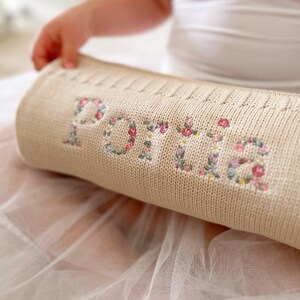 Personalised Baby Blanket, Boho Baby, Floral Baby Blanket, Personalised Gift, First Christmas, Knit Blanket, Baby Gift, First Birthday, Baby zdjęcie 4