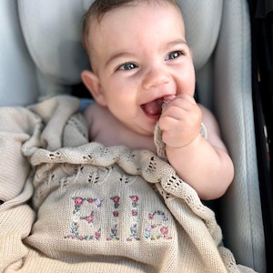 Personalized Baby Blanket: Boho Floral Knit, Heirloom Cotton Gift