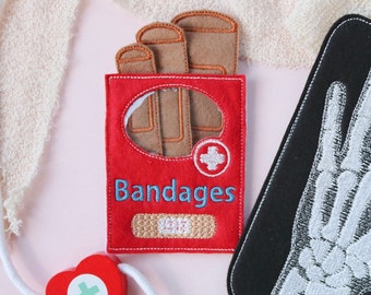 Reusable Felt Bandages Pack: Montessori Pretend Play Doctor Kit