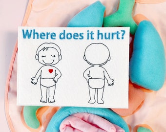 Felt 'Where does it hurt?' Doctor Chart - Pretend Play, Montessori, Children’s Toy, Doctor Play, Felt Toys, Birthday Gifts, Dramatic Play