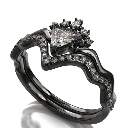 Gothic 10KT Black Gold Engagement Ring Etsy