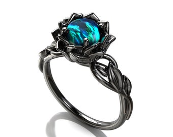 black opal wedding ring set
