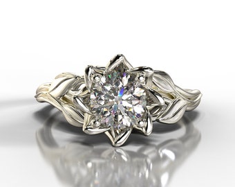 Unique Flower Diamond White Gold Ring / Flower Rings / Lotus Flower Ring / Engagement Ring Flower / Dainty Flower Ring