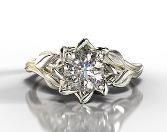 Unique Flower Diamond White Gold Ring / Flower Rings / Lotus Flower Ring / Engagement Ring Flower / Dainty Flower Ring