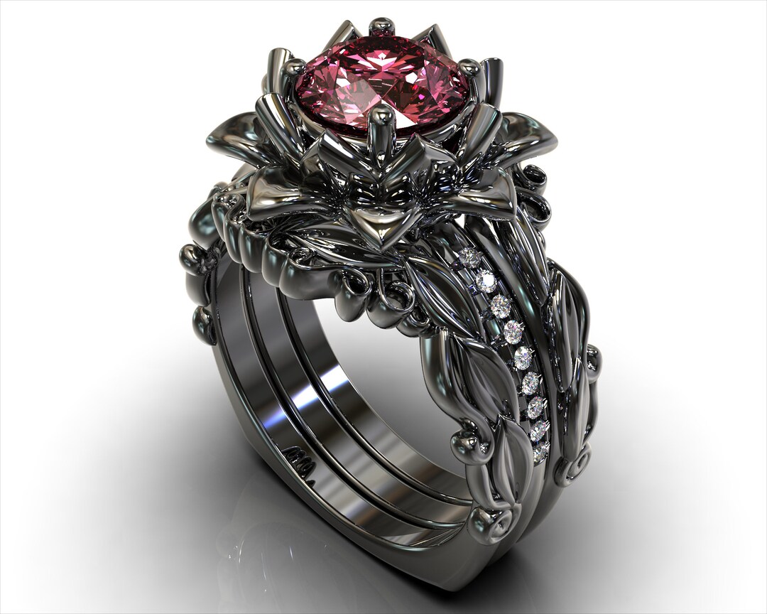Pink Moissanite Engagement Ring, Wedding Ring Set, Moissanite Ring Set ...