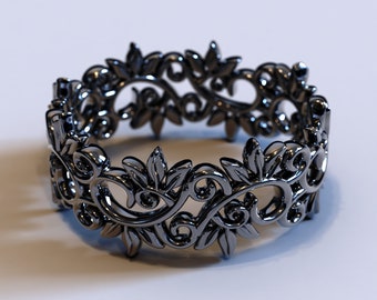Black Gold Wedding Ring, Leaf Engagement Ring, Black Gold Leaf Ring, Oak Leaf Ring, Gothic Wedding Ring, Art Nouveau Rings For Women