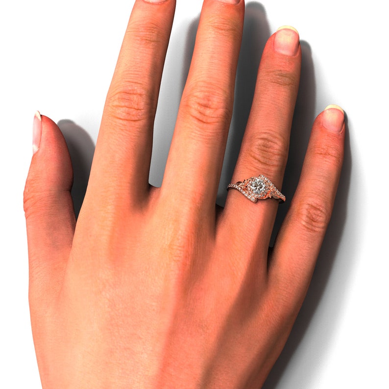 Anello Fidanzamento In Argento 925 Con Moissanite | Rosa/oro Bianco | Design Romantico E Minimalista - Foto 4