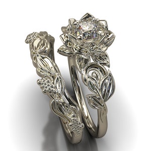 Leaf Engagement Ring, Nature Inspired Engagement Ring, Nature engagement ring, Nature Ring, Floral Engagement Ring, Wedding Ring Set, Leaf