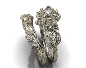 Leaf Engagement Ring, Nature Inspired Engagement Ring, Nature engagement ring, Nature Ring, Floral Engagement Ring, Wedding Ring Set, Leaf