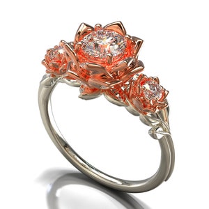 Engagement Ring Lotus, Diamond Lotus Flower Ring, Lotus Engagement Ring, Lotus Diamond Ring, Leaf Engagement Ring