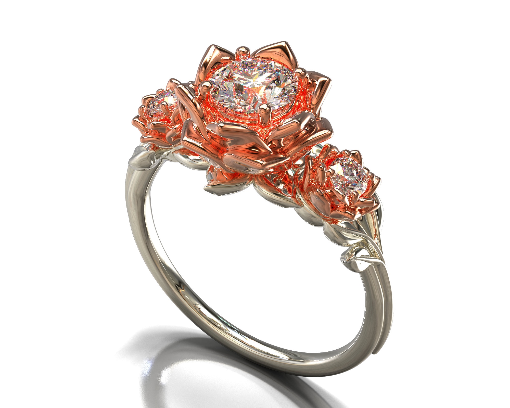 Engagement Ring Lotus Diamond Lotus Flower Ring Lotus Etsy