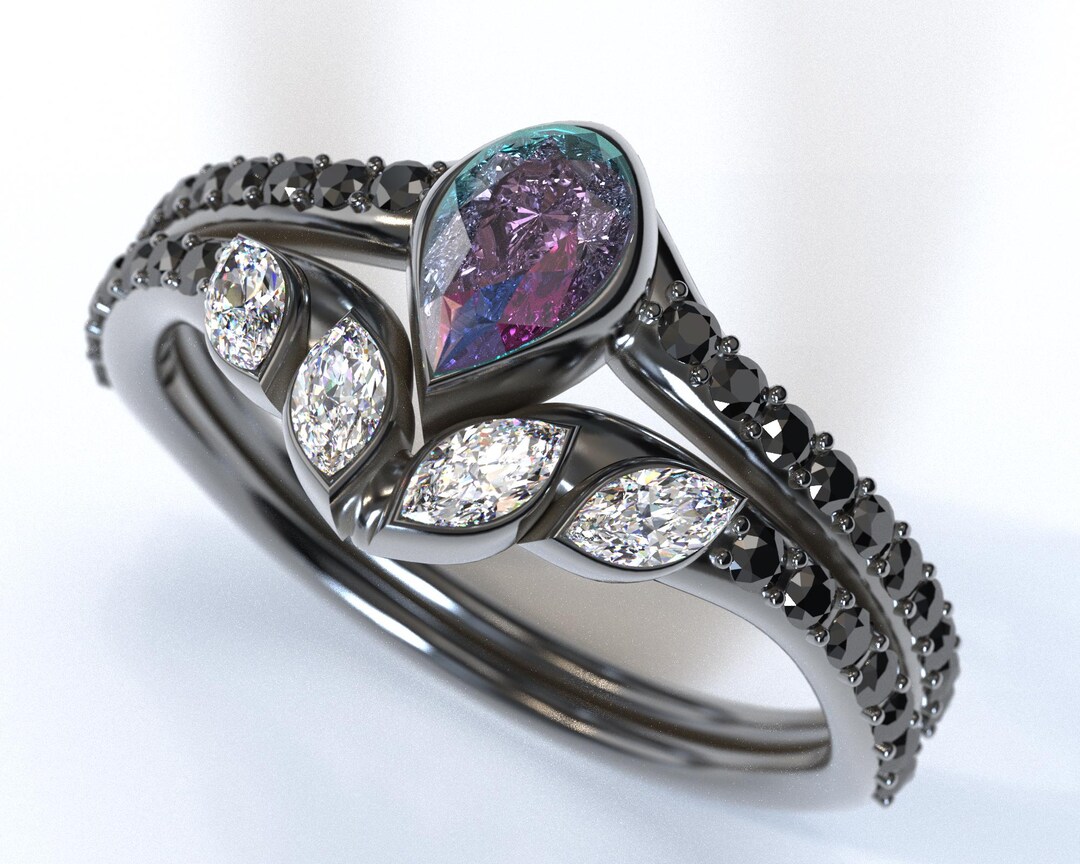Alexandrite Pear Bezel Engagement Ring / Pear Bezel Set Engagement Ring ...