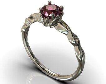 White Gold Ruby Engagement Ring / Unique Floral Ring / Nature Inspired Engagement Band / Ruby Engagement Ring / Feminine White Gold Band