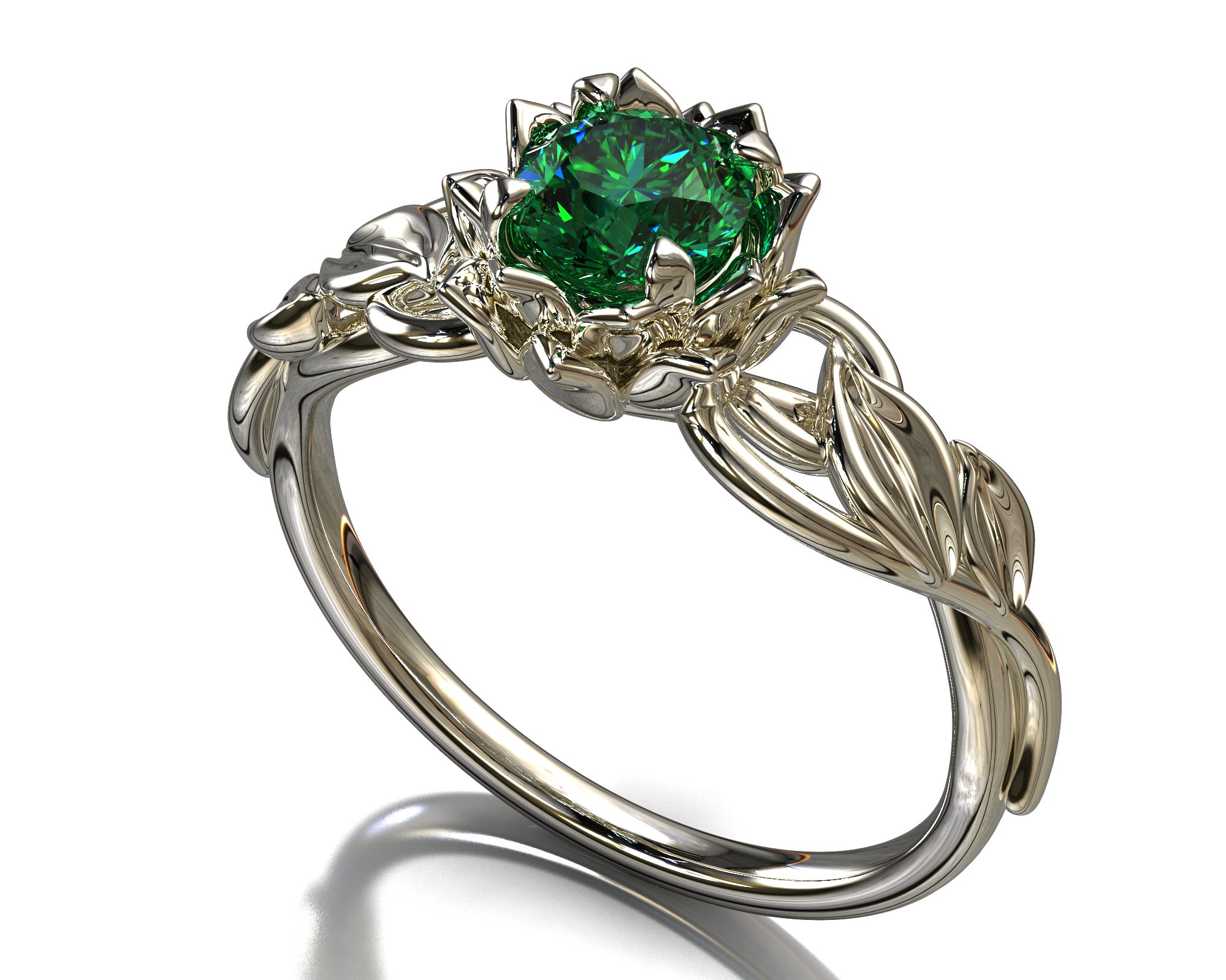 Emerald flower engagement ring discount