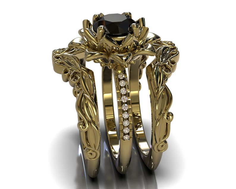 Black And Gold Ring Black Diamond Engagement Ring Vintage Etsy