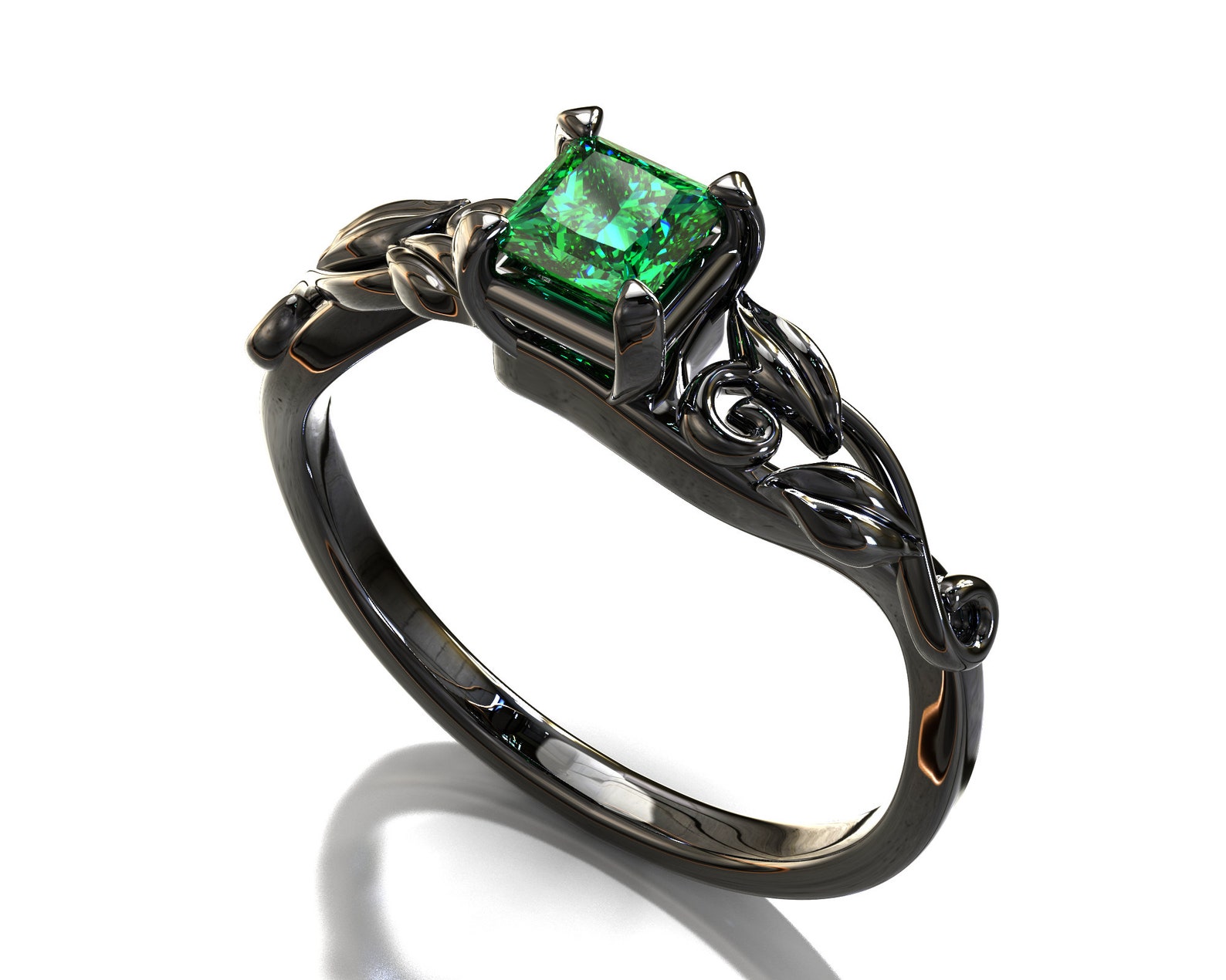 Emerald Engagement Ring Black Gold Ring Black Gold Etsy