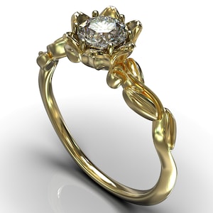 Gold Floraler Verlobungsring / Einzigartiger Moissanit Ring / Blumen Verlobungsring / Charles und Colvard Moissanit / Natur inspirierter Goldring