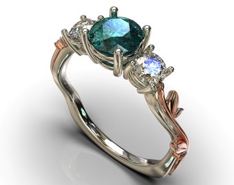 Nature Inspired Engagement Ring / Twig Leaf Ring / Rose Gold Engagement Ring / Sapphire Montana Engagement Ring / Floral Wedding Ring