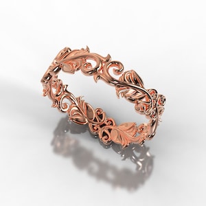 Leaf Wedding Band, Nature Wedding Ring, Rose Gold Wedding, Vintage Wedding Ring, 14k Rose Gold Band, Rose Gold Ring, Wedding Ring Leaf