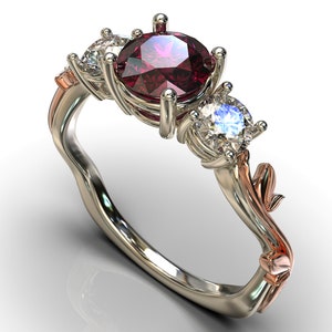 Ruby Engagement Ring / Leaf Engagement Ring / Leaf Rose Gold Ring / Flower Engagement Ring / Nature Inspired Ring / Twig Leaf Ring