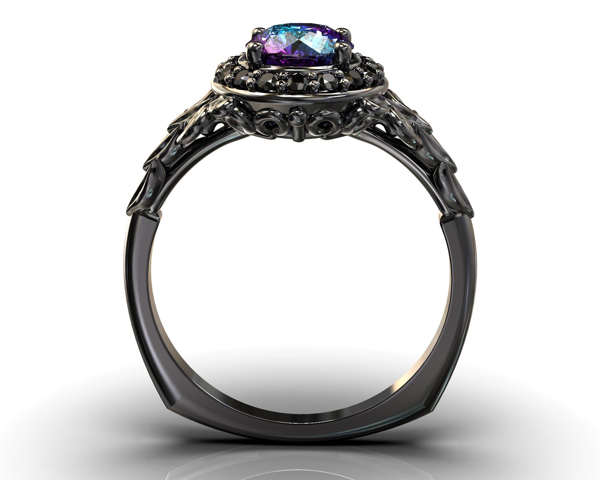 Black Gold Alexandrite Engagement Ring / Dark Engagement Ring / Black ...