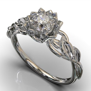 Blume Verlobungsring, einzigartige Ring, Solitär Verlobungsring, Blattring, Lotus Ring, einzigartige Verlobungsring, florale Natur inspiriert Ring