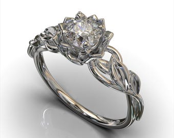 Flower Engagement Ring, Unique Ring, Solitaire Engagement Ring, Leaf Ring, Lotus Ring, Unique Engagement Ring, floral Nature Inspired Ring