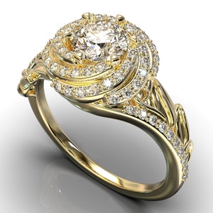 Moissanite Engagement Ring,Unique Engagement Ring,Flower Engagement Ring,Twisted Ring,Vintage Ring,Leaves Engagement Ring,Floral Ring,Lotus