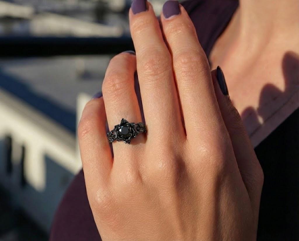 Black Diamond Engagement Ring, Black Diamond Ring, Black Gold Ring