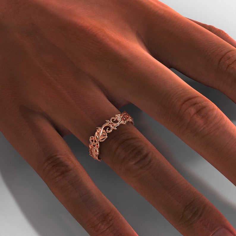 Leaf Wedding Band Nature Wedding Ring Rose Gold Wedding Etsy
