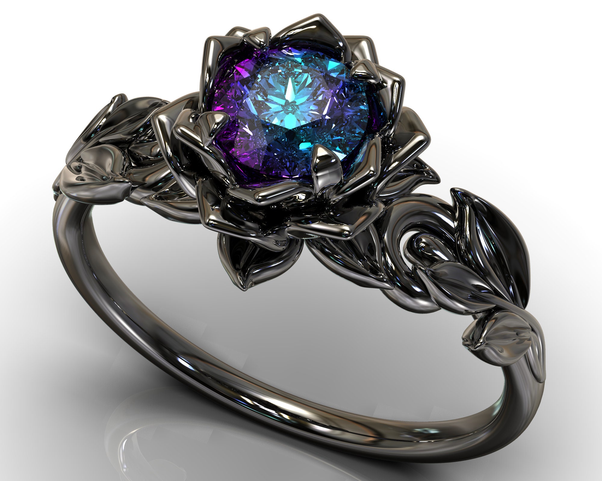 Black Gold Alexandrite Engagement Ring June Birthstone Ring Black Gold Ring Gothic Rings For Women 14k Alexandrite Ring