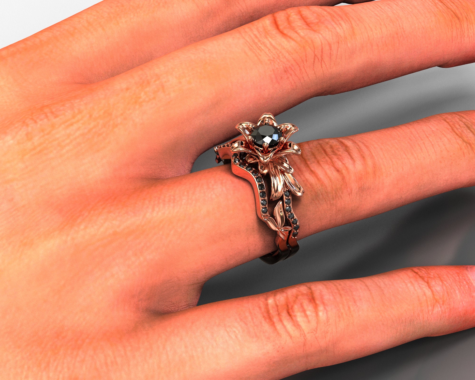 Rose Gold Ring Rose Gold Engagement Ring Rose Gold Black Etsy