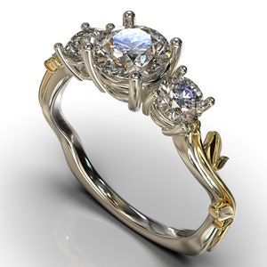 Blatt Diamant Ring / Floraler Verlobungsring / Blatt Verlobungsring Gelbgold / Natur inspirierter Verlobungsring
