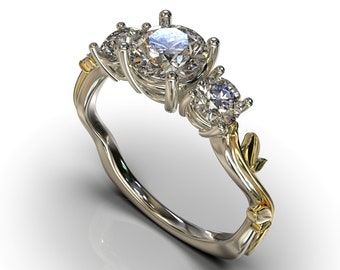 Leaf Diamond Ring / Floral Engagement Ring / Leaf Engagement Ring Yellow Gold / Nature Inspired Engagement Ring