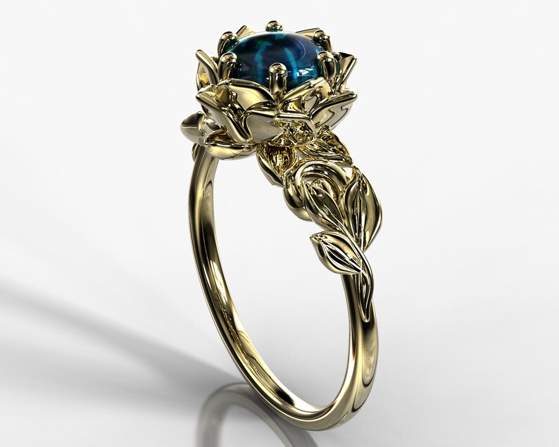 Black Opal Flower Engagement Ring Yellow Gold Etsy