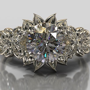 Antique Diamond Rings, Art Deco Engagement Ring, Herkimer Diamond Ring, Flower Ring, Diamond Engagement Ring