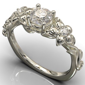 Moissanite Verlobungsring / Weißgold Verlobungsring / Blumen Verlobungsring / Einzigartiger Stil Blühender Verlobungsring / Diamantring