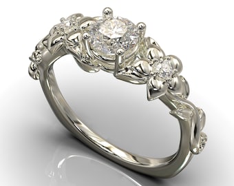 Moissanite Engagement Ring / White Gold Engagement Ring / Floral Engagement Ring / Unique Style Flowering Engagement Ring / Diamond Ring