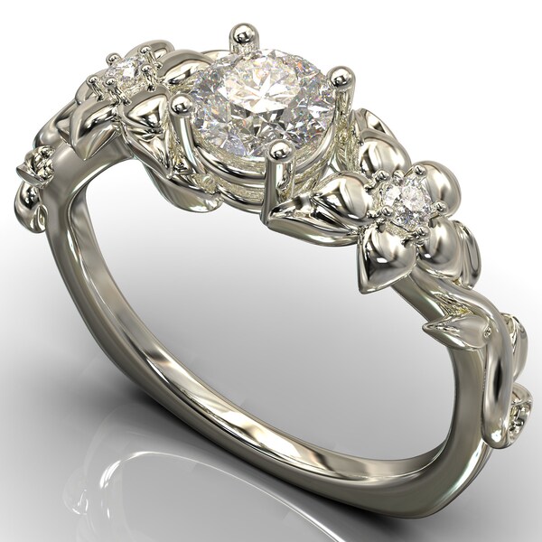 Moissanite Engagement Ring / White Gold Engagement Ring / Floral Engagement Ring / Unique Style Flowering Engagement Ring / Diamond Ring