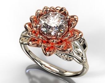 Lotus Ring, Unique Engagement Ring, Flower Ring, Leaf Engagement Ring, Leaf Ring, Diamond Engagement Ring, Nature Engagement Ring, Flower