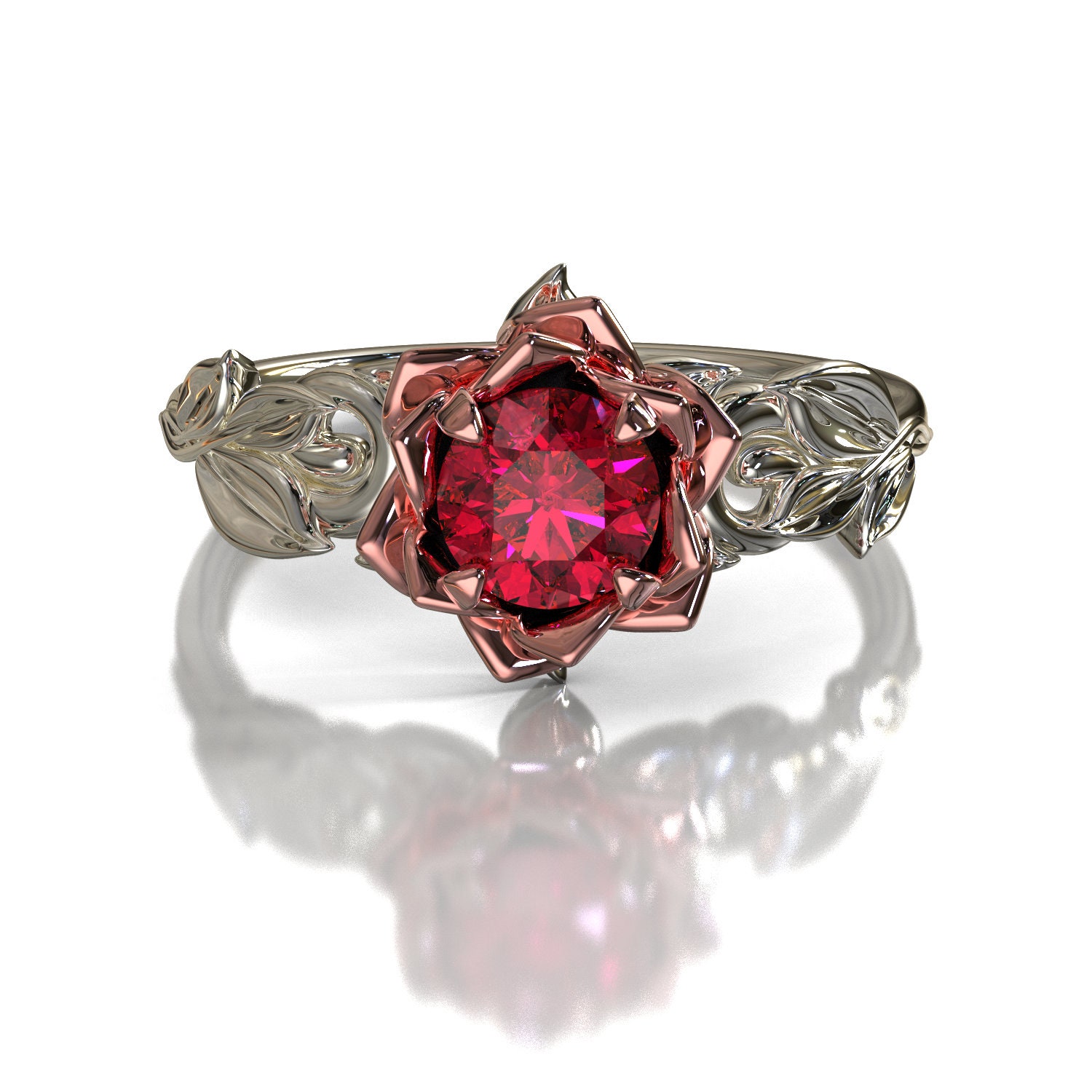 Floral Red Ring, Ruby Ring for Her, Genuine Red Ruby, Unique Engagement, Ruby Nature Inspired, Unique Red, Ruby Flower Ring, Unique Ruby