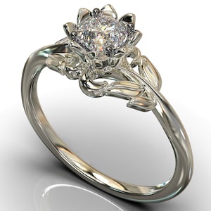 Diamond Engagement Ring / Flower Engagement Ring / White Gold Ring For Women / Moissanite Engagement Ring / Nature Inspired Engagement Ring