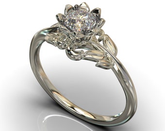 Diamanten verlovingsring / verlovingsring bloem / witgouden ring voor dames / Moissaniet verlovingsring / op de natuur geïnspireerde verlovingsring