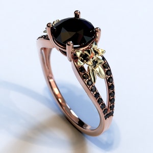 Black Diamond Ring / Black Diamond Engagement Ring Rose Gold / Black Diamond Rose Gold Ring / Black Diamond Antique Engagement Ring