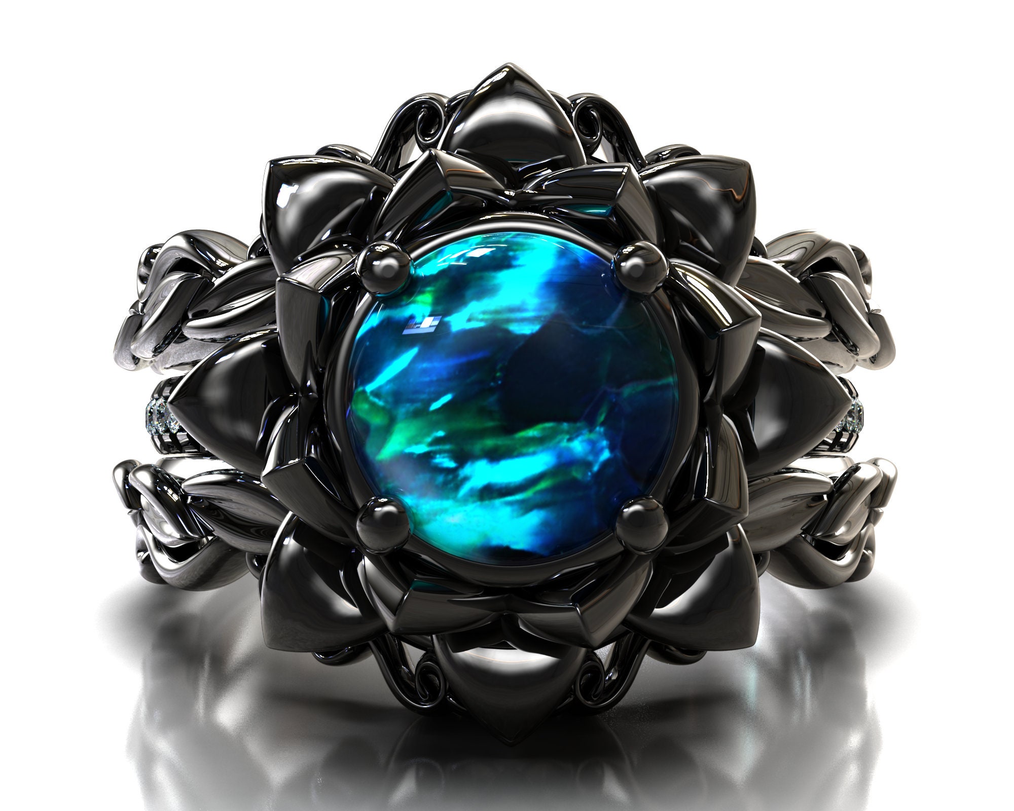 ブラックオパールリング、ブラックオパールエンゲージリング、天然