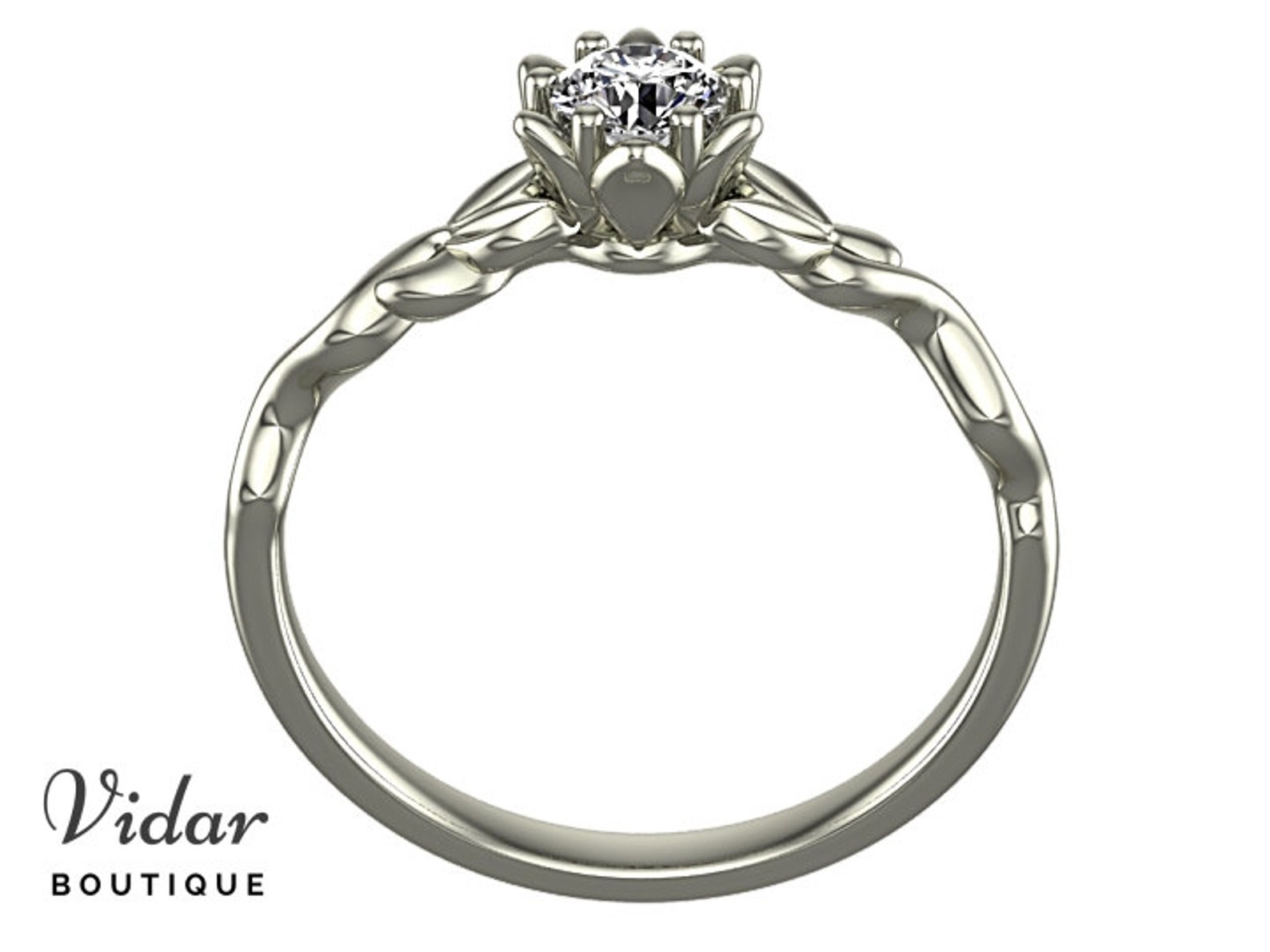 White Sapphire Engagement Ring Flower Engagement Ring Etsy