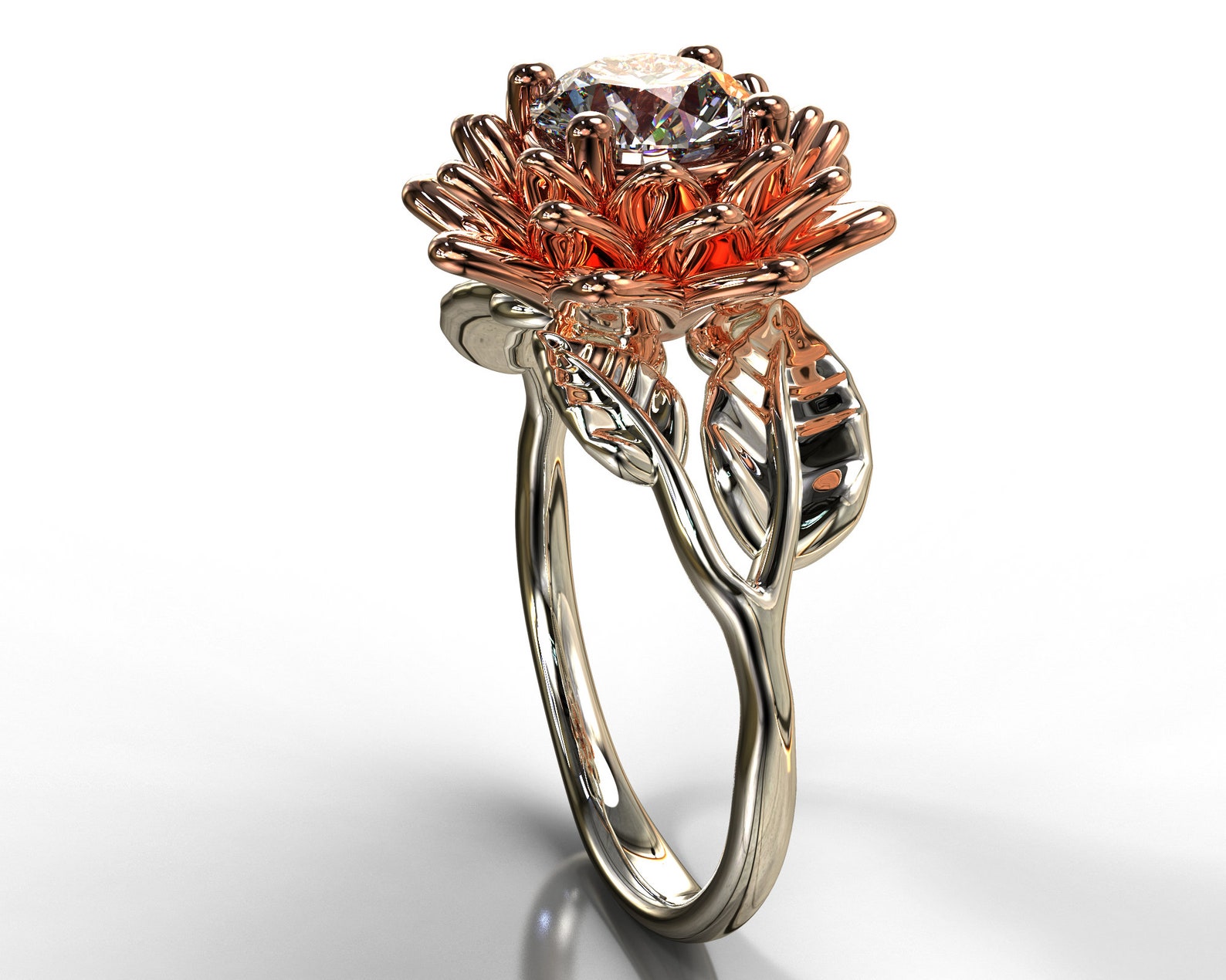 Lotus Ring, Unique Engagement Ring, Flower Ring, Leaf Engagement Ring ...