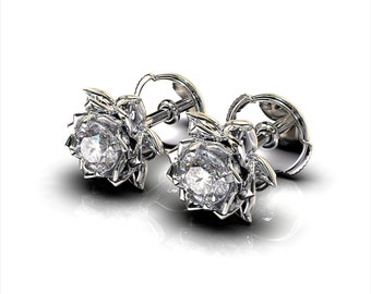 Diamond Stud Earrings / Lab Created Diamond Earrings / White Gold Earrings Diamond Flower Earring / Wedding Earrings For Brides / Lotus Stud